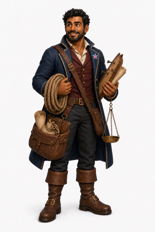 Full-body portrait of Mateo Alvarez, logistics and provisions.